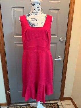Ann Taylor-Raspberry pink Sleeveless Midi Dress/Flounce Hem/square neckline(12)
